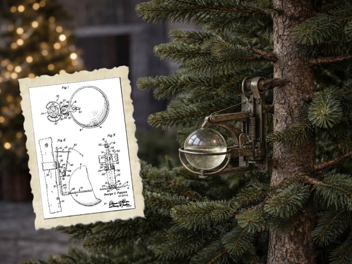 A fire extinguisher bauble designed by George G. Pappas in 1954 – patent and illustration