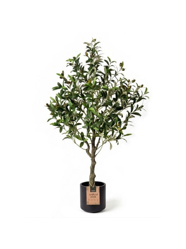 Artificial olive tree 120 cm FairyTrees with small, green leaves and olives on a light background. 
