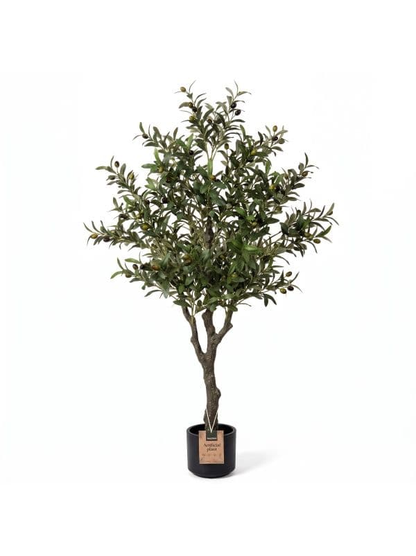 Artificial olive tree 150 cm FairyTrees on a white background, with small, green leaves and olive fruits. 