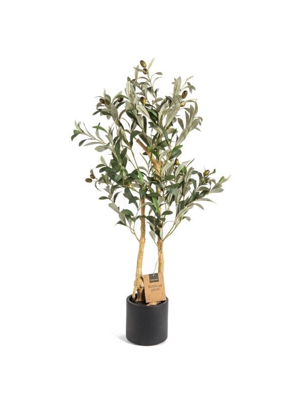 Artificial olive tree 90 cm FairyTrees with delicate branches, green leaflets, and olives on a light background. 