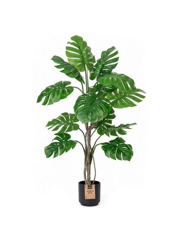 FairyTrees 160 cm artificial monstera on a stem against a white background, featuring large green leaves with distinctive cutouts. 