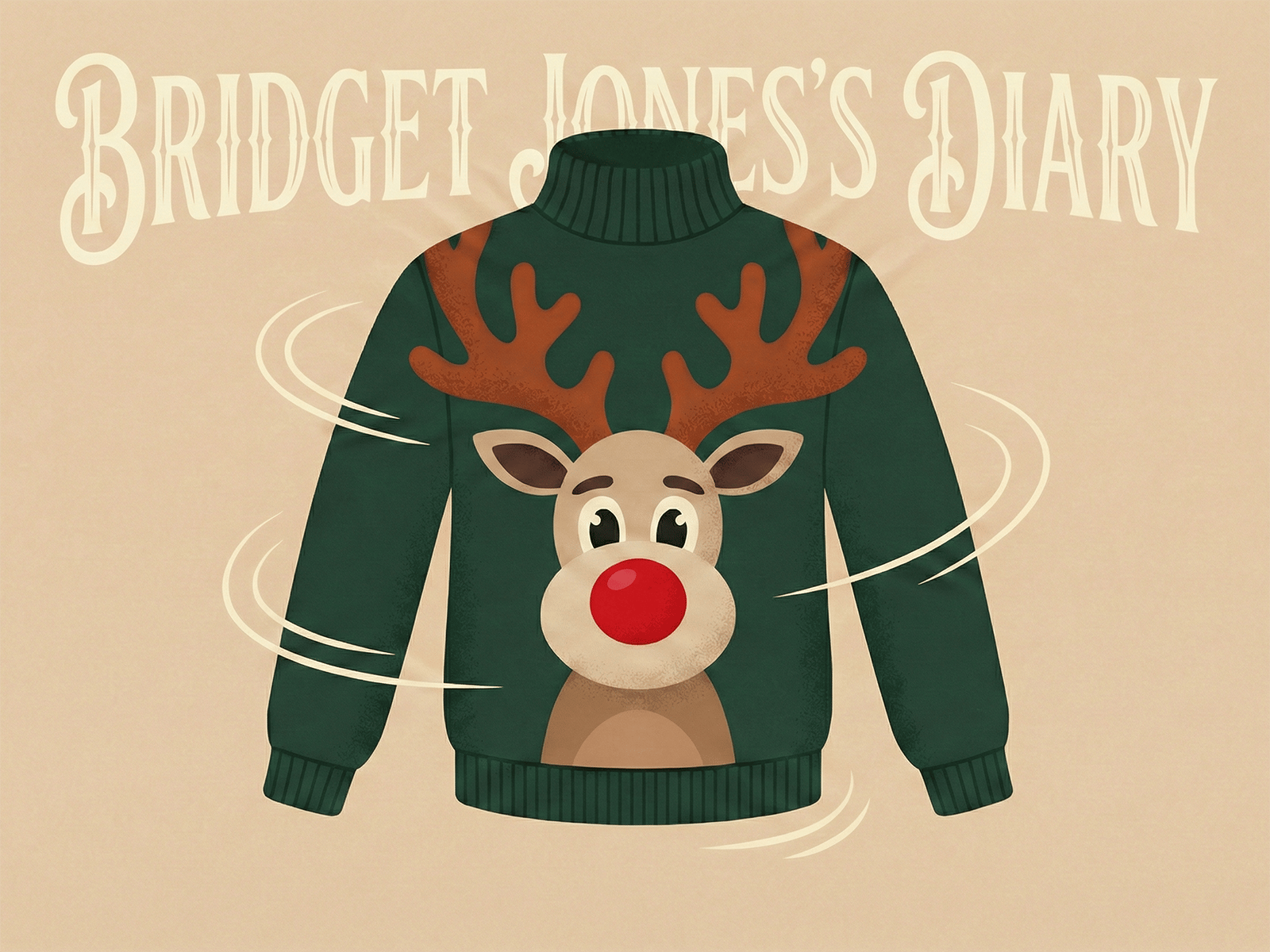 This is an illustration of a green Christmas sweater with Rudolph the Reindeer from the film "Bridget Jones's Diary".