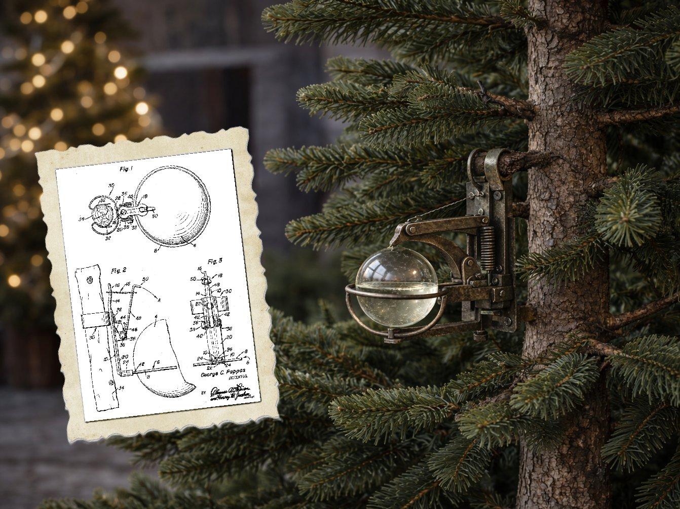 A fire extinguisher bauble designed by George G. Pappas in 1954 – patent and illustration