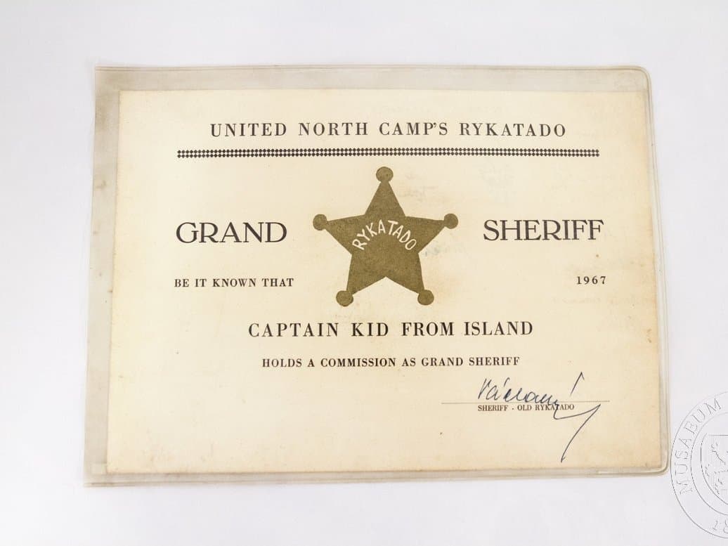 The 1967 Rykatado Grand Sheriff diploma with a signature.