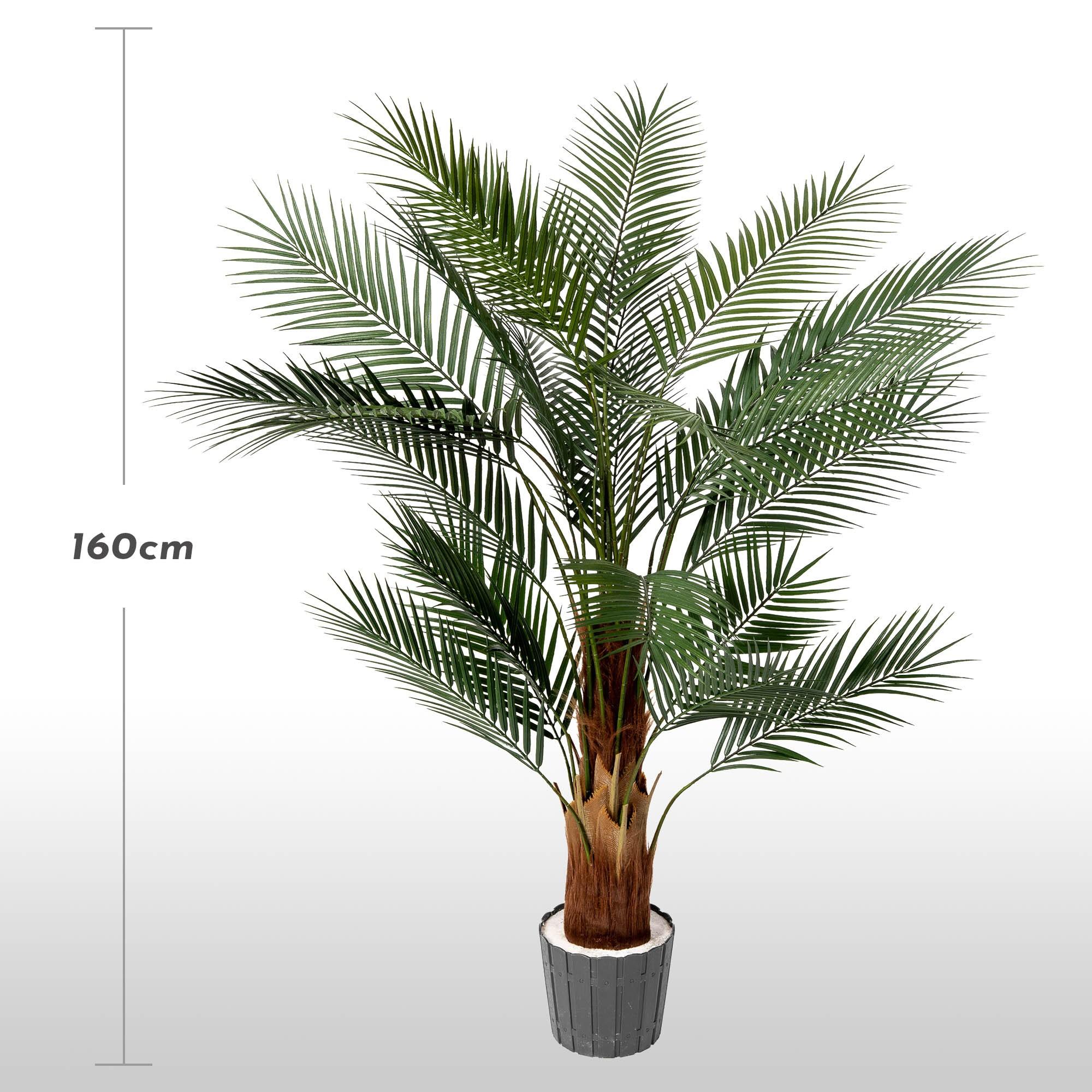 FairyTrees 160 cm artificial monstera on a stem against a light background, with the plant's height marked.