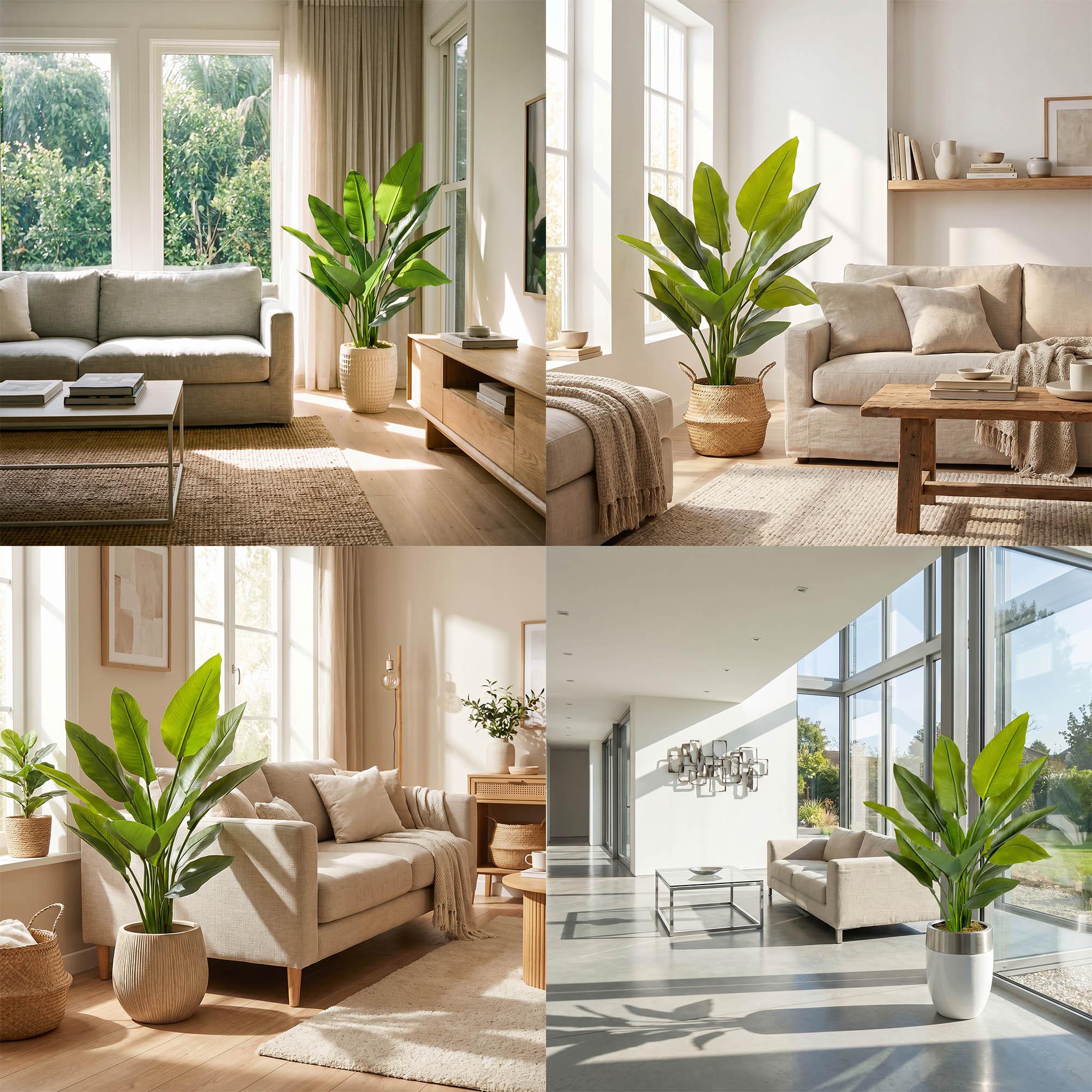 The 160 cm FairyTrees artificial monstera on a trunk as an interior decoration in various arrangements, suited to modern spaces.
