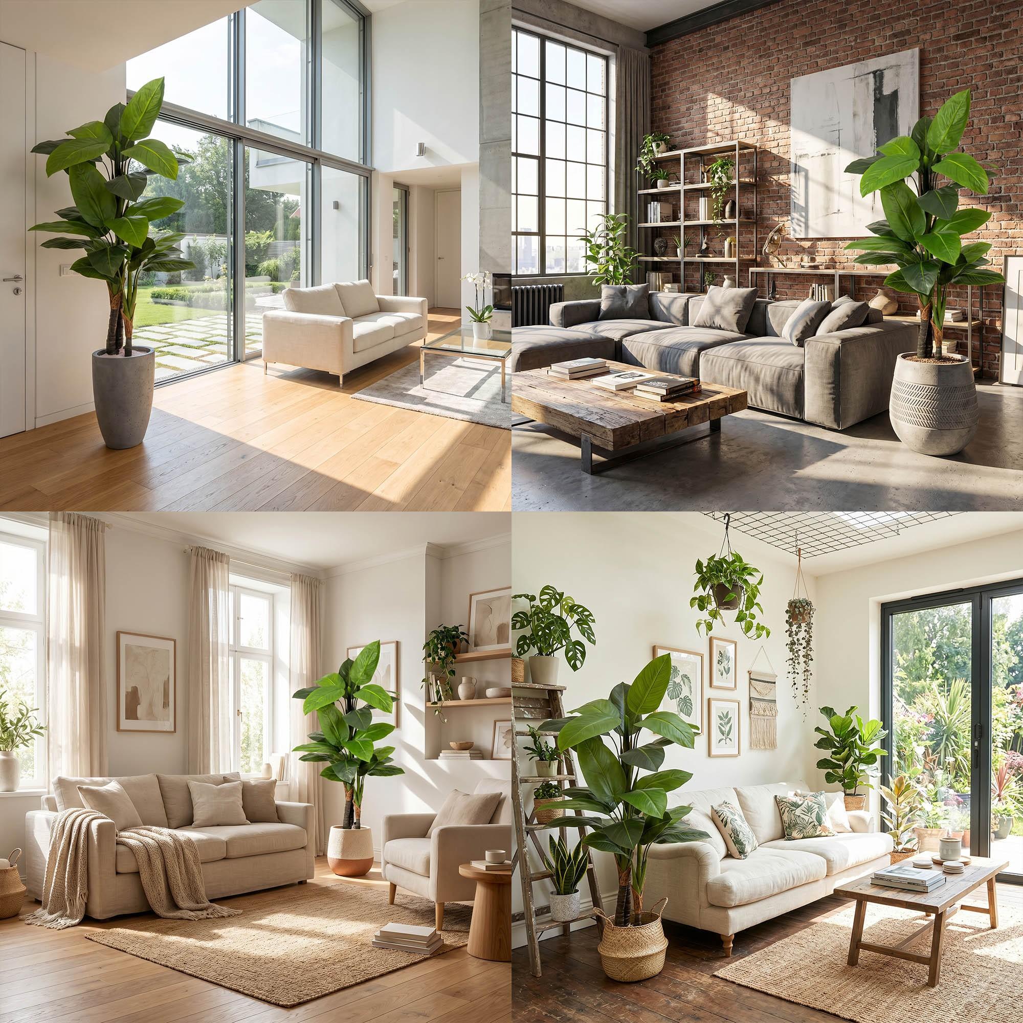 The 160 cm FairyTrees artificial monstera on a trunk as an interior decoration in various arrangements, suited to modern spaces.